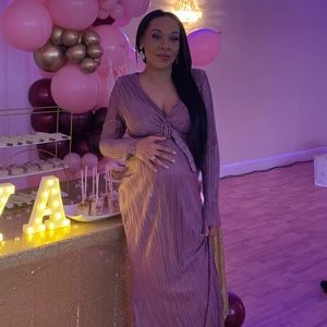 Lavender Pleated Long Sleeve Dress